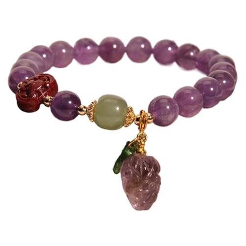 YOPI 8mm Lila Kristall Armbänder Mit Vintage Lilie Anhänger Perlen Armreifen for Frauen(Purple-grape) von YOPI