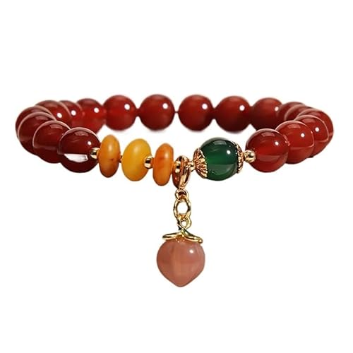 YOPI 8mm natürliche grüne Achat Kristall Armband Single Loop Süßwasser Perle Strang Armbänder Schmuck(Rot) von YOPI