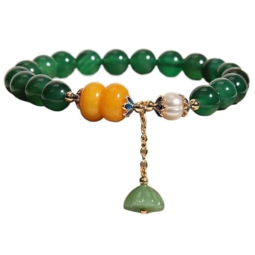 YOPI 8mm natürliche grüne Achat Kristall Armband Single Loop Süßwasser Perle Strang Armbänder Schmuck(green) von YOPI