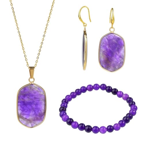 YOPI Amethyst-Anhänger-Halskette und Ohrringe-Set for Damen – Elegantes Steinschmuck-Geschenk von YOPI