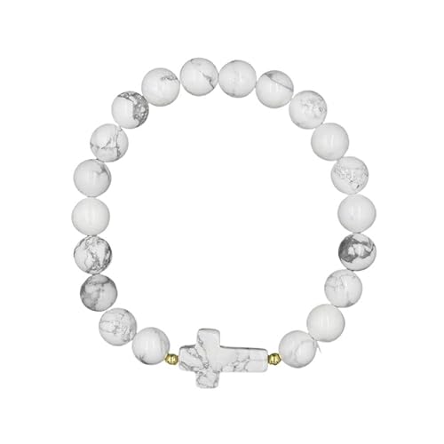 YOPI Armband aus 9 mm großen Kristallsteinperlen mit Kreuzanhänger – handgefertigter Perlenschmuck for Männer und Frauen(Whiteturquoise) von YOPI