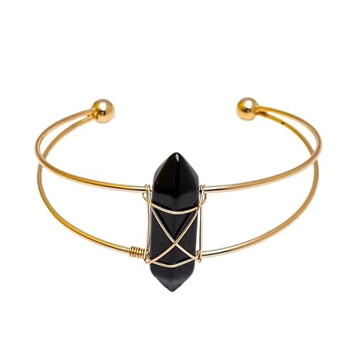 YOPI Armband aus Naturkristall mit zwei Spitzen und sechseckiger Säule | Verstellbarer Wickelschmuck aus Seide for Frauen(Obsidian(blackstone)) von YOPI