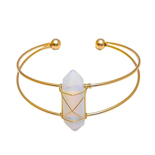 YOPI Armband aus Naturkristall mit zwei Spitzen und sechseckiger Säule | Verstellbarer Wickelschmuck aus Seide for Frauen(Opal) von YOPI