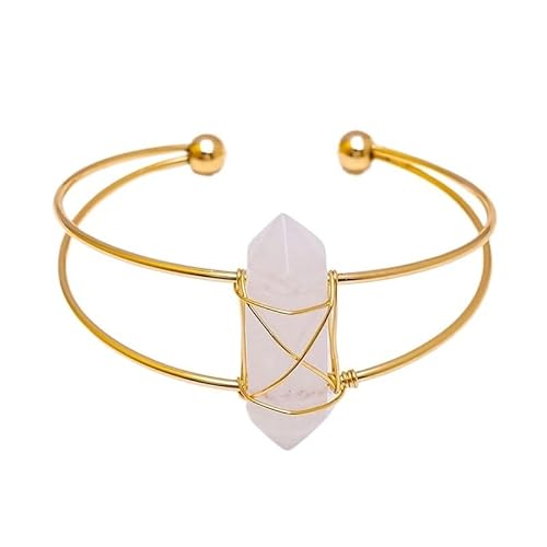 YOPI Armband aus Naturkristall mit zwei Spitzen und sechseckiger Säule | Verstellbarer Wickelschmuck aus Seide for Frauen(WhiteCrystal) von YOPI