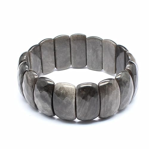 YOPI Armband aus Naturstein-Kristall-Edelsteinen for Männer und Frauen – handgefertigter Schmuck mit heilender Energie(Silverobsidian) von YOPI