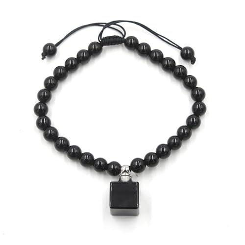 YOPI Armband mit runden Kristallperlen, 6 mm, mit würfelförmigem Parfümflaschen-Anhänger – eleganter Perlenschmuck for Damen(Obsidian) von YOPI