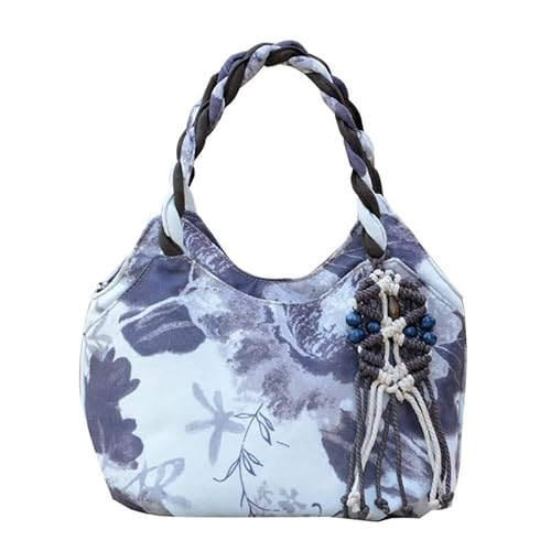 YOPI Bestickte Handtasche aus Baumwolle und Leinen im Ethno-Stil for Damen – Stilvolle Handtaschen und Geldbörsen mit Stickerei(Ink) von YOPI