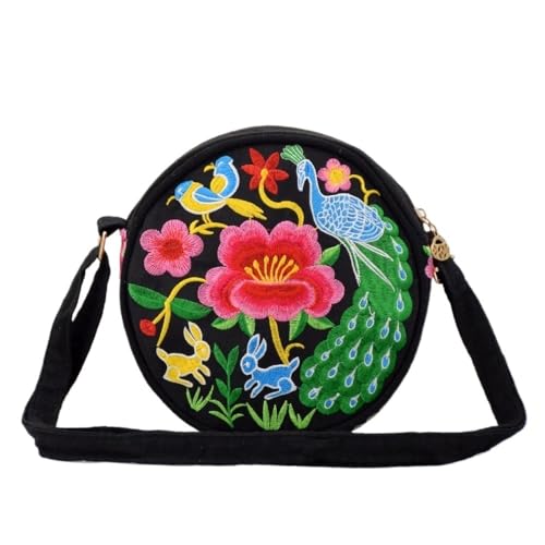 YOPI Bestickte Mini-Umhängetasche, kleine Münz- und Schlüsseltasche im Hanfu-Ethno-Stil for Mobiltelefone(Peacock) von YOPI
