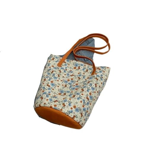 YOPI Beuteltasche aus Canvas mit Blumenmuster for Damen – große Schulterhandtasche in Blau, Grün und Orange(Orange) von YOPI
