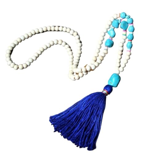 YOPI Böhmische Lange Holzperlenkette for Damen | Quasten-Wollkette mit Peace-Design(N2349-Y03) von YOPI