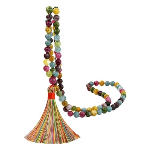YOPI Böhmische handgefertigte Halskette mit farbigen Turmalinperlen for Frauen | Retro-Schmuck aus Wollkette mit Langer Quaste von YOPI