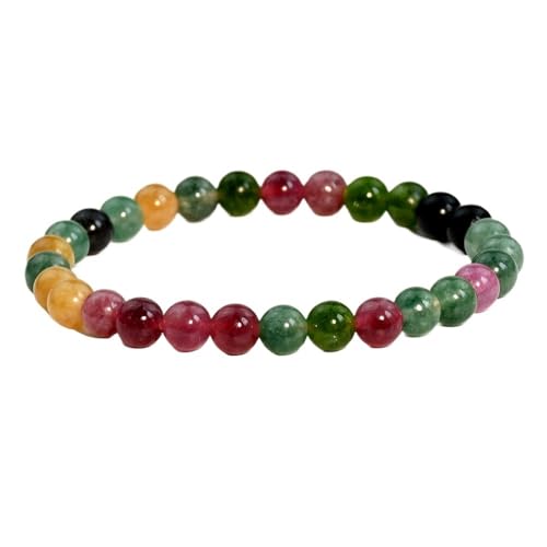 YOPI Böhmisches Retro-Regenbogen-Turmalin-Kristallarmband for Damen | Buntes überlappendes Seildesign(B1735-4mm) von YOPI