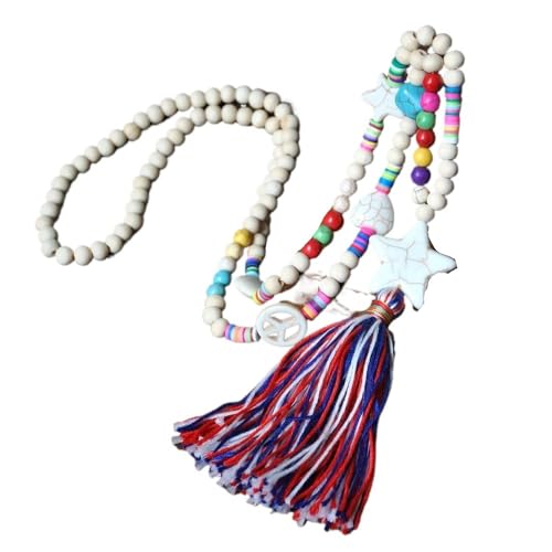 YOPI Boho-Halskette mit langem Quastenanhänger und Türkis for Damen – handgefertigter Schmuck aus Holzperlen(N2351) von YOPI