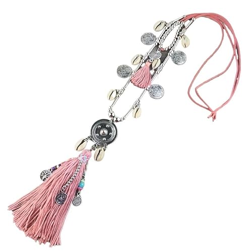 YOPI Boho Lange Muschelkette for Damen | Bunter Perlenanhänger Ethnoschmuck | Handgefertigter Bohemian-Stil(Dark pink) von YOPI