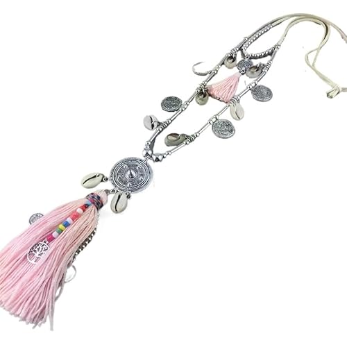 YOPI Boho Lange Muschelkette for Damen | Bunter Perlenanhänger Ethnoschmuck | Handgefertigter Bohemian-Stil(Peach) von YOPI