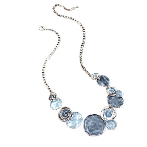 YOPI Bunt bemalte Ölrosen-Halskette | Geometrischer Blumenschmuck for Frauen(Blue) von YOPI