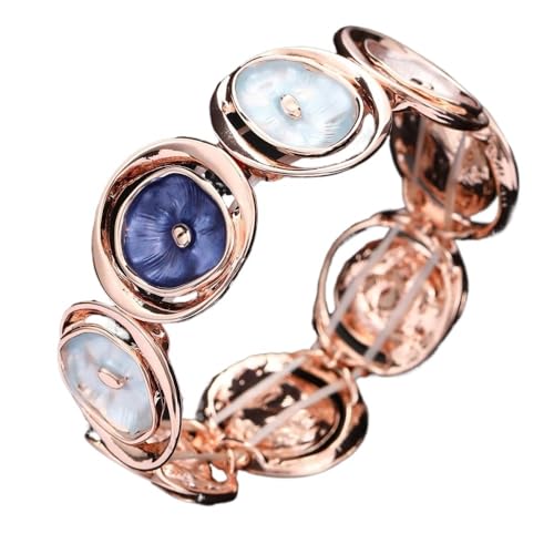 YOPI Buntes elastisches Blumenarmband for Damen | Runder Ausschnitt Ölgemälde-Design(Bluehollowflowerbracelet) von YOPI