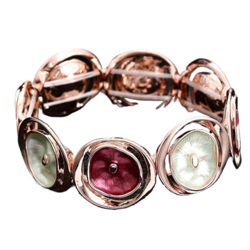 YOPI Buntes elastisches Blumenarmband for Damen | Runder Ausschnitt Ölgemälde-Design(RoseRedHollowflowerbracelet) von YOPI