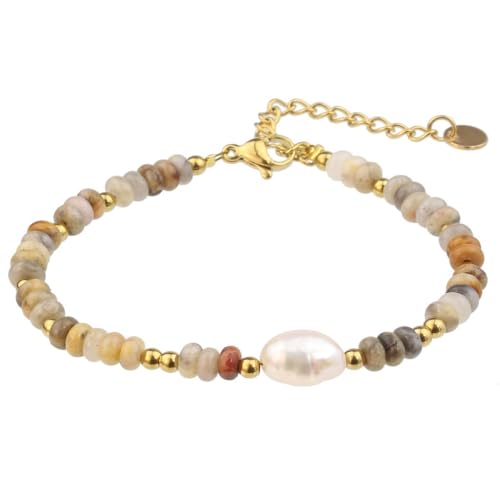 YOPI Crazy Pattern Achat Armband Naturstein Perlen Süßwasser Perle Armband for Frauen YOPI Crazy Pattern Achat Armband Naturstein Perlen Süßwasser Perle Armband for Frauen von YOPI