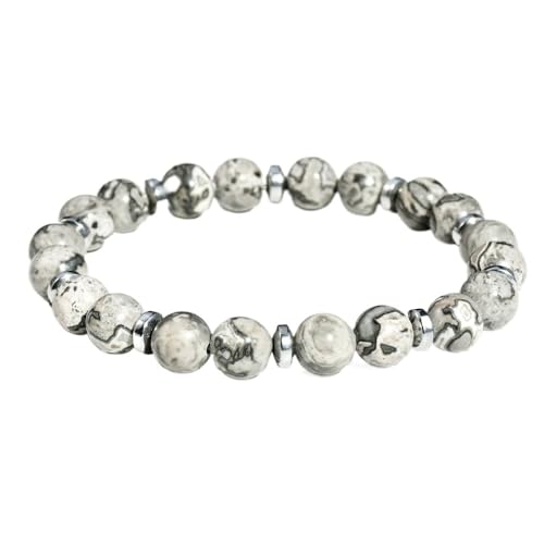 YOPI DIY Armband aus Tigerauge-Stein mit blauen Streifen for Jungen – handgefertigter Schmuck(Grey) von YOPI