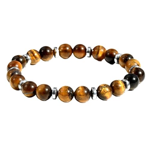 YOPI DIY Armband aus Tigerauge-Stein mit blauen Streifen for Jungen – handgefertigter Schmuck(Tiger'sEye) von YOPI