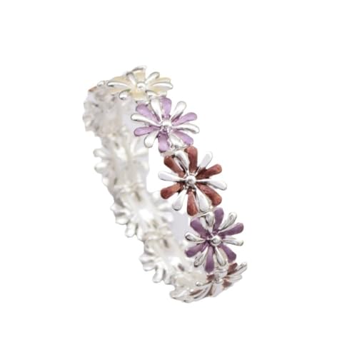 YOPI Daisy-Legierungs-Stretcharmband for Damen – bunt bemaltes Ölblumen-Design(Lila) von YOPI