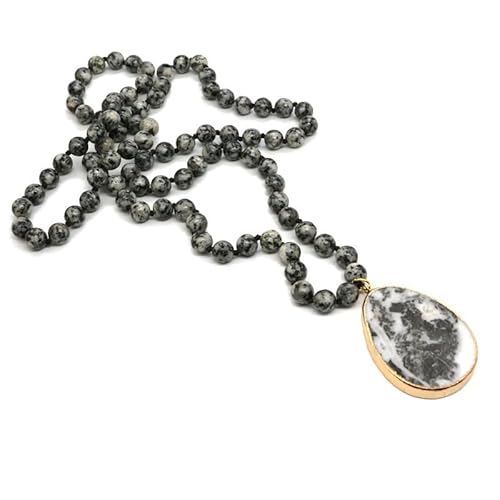 YOPI Damen-Halskette mit Perlenanhänger und Wassertropfen – eleganter Schmuck for jeden Anlass(Blackandwhitetexturedstone) von YOPI