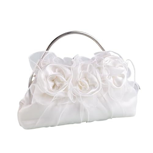 YOPI Damen Handtasche Satin Mesh Blume Clutch Satin Tasche Abendtasche Braut Fee Tasche(Weiß) von YOPI