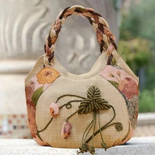 YOPI Damenhandtasche im Ethno-Stil – Künstlerische Retro-Handtasche for ältere Menschen – Damenhandtasche im traditionellen chinesischen Design(Pink buds to be put) von YOPI