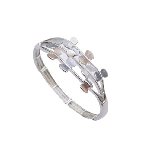 YOPI Elastisches Armband mit geometrischem Emaille-Blumenmotiv for Damen – stilvolles Blütenblatt-Design(Silver) von YOPI