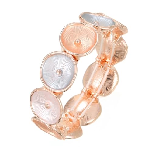 YOPI Elastisches Armband mit runder Blume und Ölgemälde for Damen – Stretchschmuck aus Legierung(Apricot) von YOPI