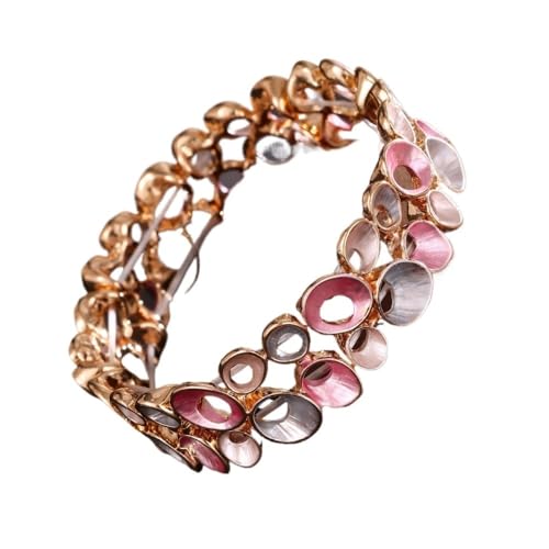 YOPI Elastisches Armband mit zweireihigem Hohlring for Damen – stilvolles Ölgemälde-Design(PinkDouble) von YOPI