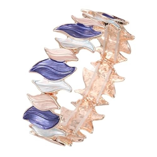 YOPI Elastisches Blattarmband for Damen – Geometrisches Ölgemälde-Design(BlueLeafBracelet) von YOPI