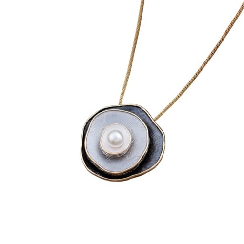 YOPI Elegante Emaille-Perlen-Blumennetz-Kettenanhänger-Halskette for Damen – Rosen-Design(Blackandwhite) von YOPI