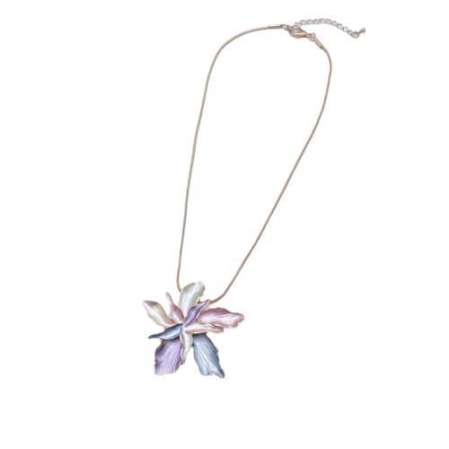 YOPI Emaillierte doppellagige Halskette mit fünfblättrigem Blumenanhänger aus Legierung for Damen – eleganter Blumenschmuck von YOPI