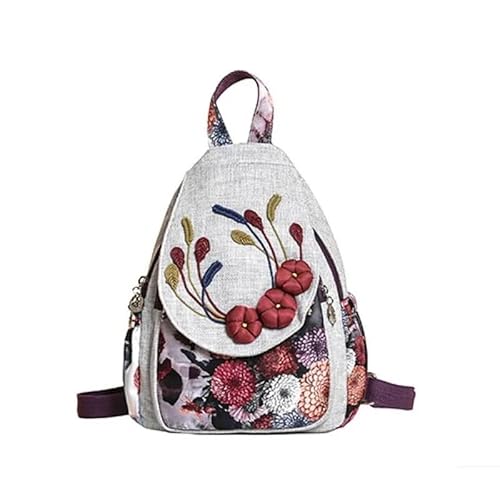 YOPI Ethno-Retro-Rucksack aus Baumwollleinen for Damen – leichter Rucksack mit Applikation for Reisen, Schule und den täglichen Gebrauch von YOPI