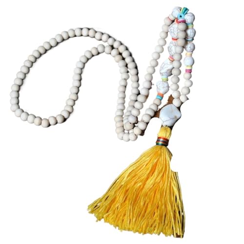 YOPI Fransen-Halskette mit weißen Holzperlen for Damen, Boho-Kette aus weicher Keramik mit türkisfarbenen Perlen(Yellow) von YOPI