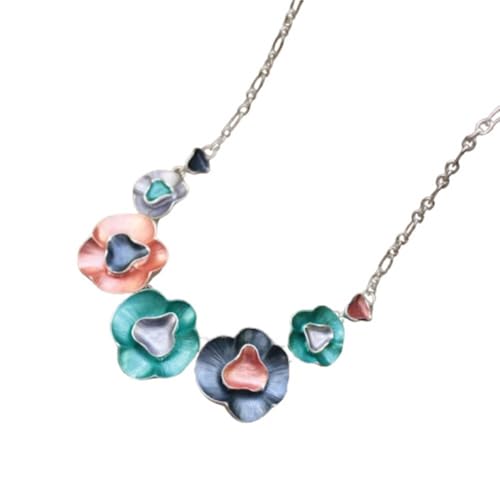 YOPI Geometrische Blumenkette for Damen – Emaille-Blütenblatt-Zinklegierungsschmuck(Orange) von YOPI