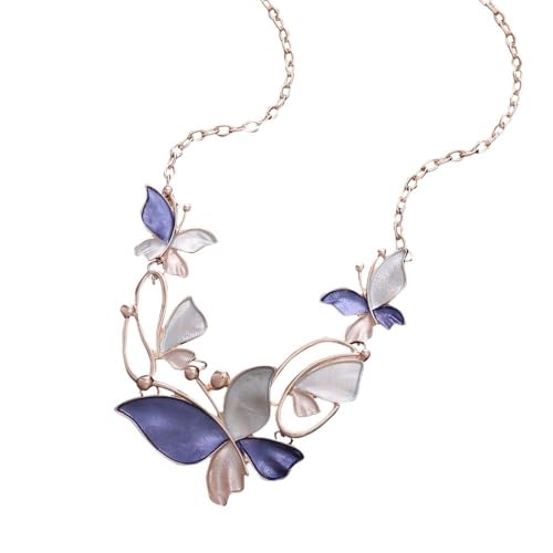 YOPI Geometrische Halskette mit hohlem Schmetterling – Elegantes Ölgemälde-Design for Damen(Blue) von YOPI