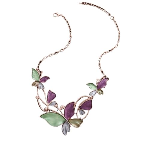 YOPI Geometrische Halskette mit hohlem Schmetterling – Elegantes Ölgemälde-Design for Damen(Lila) von YOPI