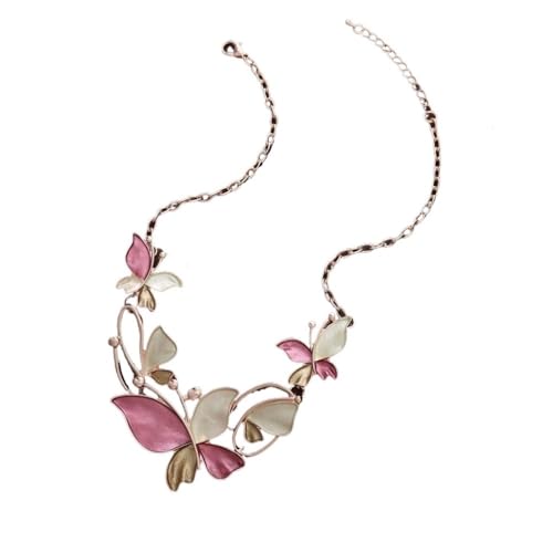 YOPI Geometrische Halskette mit hohlem Schmetterling – Elegantes Ölgemälde-Design for Damen(Rosered) von YOPI