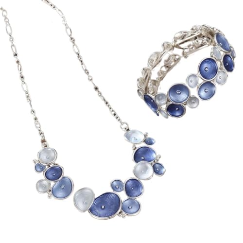 YOPI Geometrisches Armband- und Halskettenset mit runden Blumen for Damen – elegantes Ölgemälde-Design(Blue) von YOPI