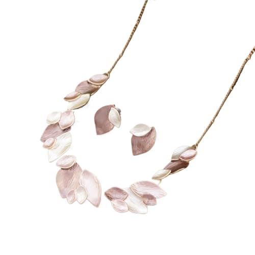 YOPI Geometrisches Blatt-Ohrring- und Halsketten-Set for Damen – Stilvolles Ölgemälde-Design(Brown) von YOPI