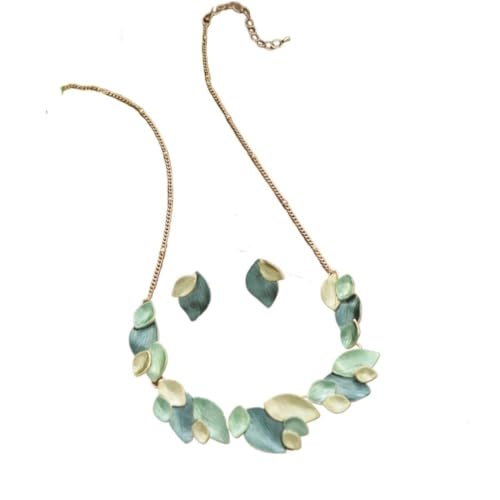 YOPI Geometrisches Blatt-Ohrring- und Halsketten-Set for Damen – Stilvolles Ölgemälde-Design(Green) von YOPI
