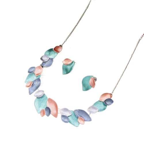 YOPI Geometrisches Blatt-Ohrring- und Halsketten-Set for Damen – Stilvolles Ölgemälde-Design(Orange) von YOPI