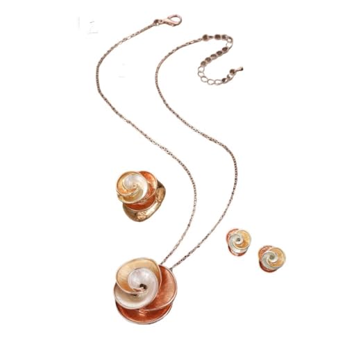 YOPI Geometrisches Emaille-Schmuckset mit Rosenmotiv – Damen-Set mit floralen Ohrringen, Ring und Halskette(ApricotRose) von YOPI
