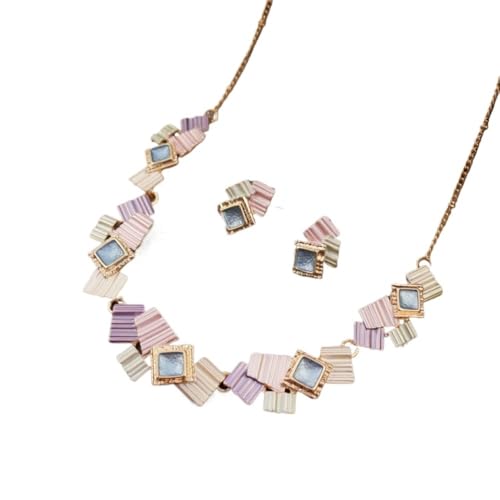 YOPI Geometrisches quadratisches Set aus Ohrringen und Halskette for Damen – Stilvoller Schmuck im Ölgemälde-Design(SpringSquare) von YOPI