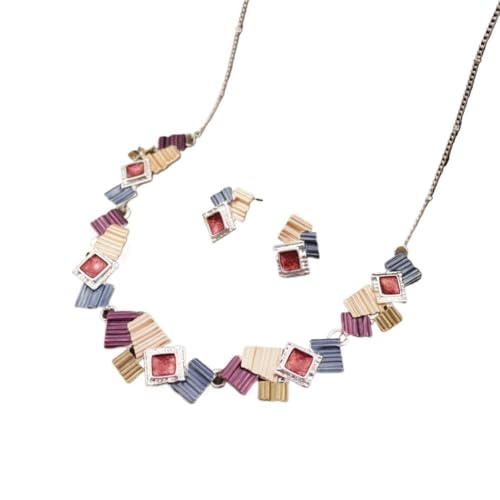 YOPI Geometrisches quadratisches Set aus Ohrringen und Halskette for Damen – Stilvoller Schmuck im Ölgemälde-Design(WinterColor) von YOPI