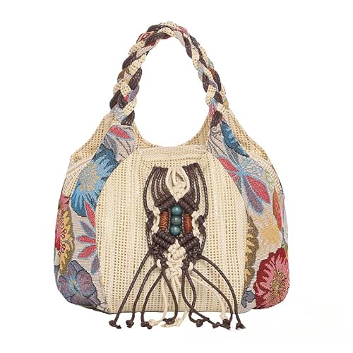 YOPI Große Strandtasche for Damen – Schultertasche mit ethnischer Quaste for Freizeitreisen und Shopping von YOPI