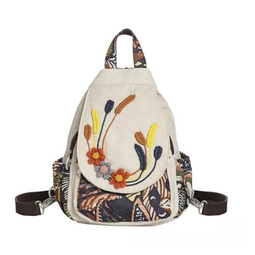 YOPI Großer Retro-Canvas-Rucksack for Damen | Handgefertigter Rucksack aus Baumwollleinen im Ethno-Design | Stilvolle Reise-Umhängetasche von YOPI